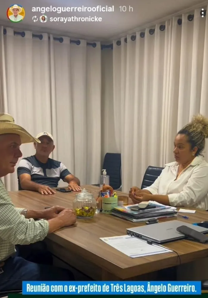 Ex-prefeito Ângelo Guerreiro, isolado politicamente, aparece em gabinete da senadora Soraya em Campo Grande